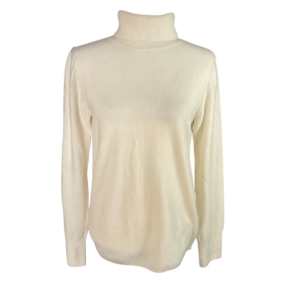 J. Crew Wool Cashmere  Blend Cream Turtleneck Sweater Size L Classic Neutral